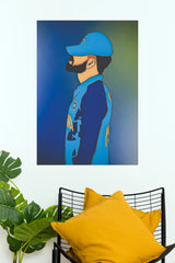 Indian Cricket Star Blue Wall Poster – Premium Cricket Room Decor(Cricket Poster)
