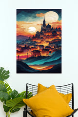 Celestial City Under the Moon Paper Poster(Moon Light Sky Poster)