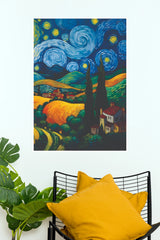Starry Night Countryside Landscape Paper Poster(Moon Light Sky Poster)