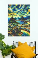 Starry Rio de Janeiro Impressionist Landscape Canvas Art Poster(Moon Light Sky Poster)
