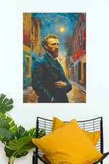 Vincent van Gogh Inspired Night Street Portrait Art Poster (Moon Light Sky Poster)