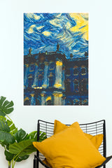 Starry Night Cityscape Poster | Abstract Blue Urban Wall Art(Moon Light Sky Poster)