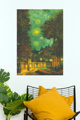 Starry Night Forest Town Impressionist Wall Art Poster Print(Moon Light Sky Poster)