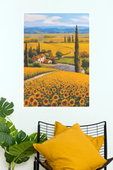 Tuscan Sunflower Field Canvas Wall Art Print(Moon Light Sky Poster)