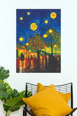 Starry Night City Street Impressionist Canvas Art Poster(Moon Light Sky Poster)