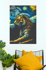 Starry Night Tiger Art Print – Van Gogh Inspired Wildlife Canvas & Poster(Moon Light Sky Poster)