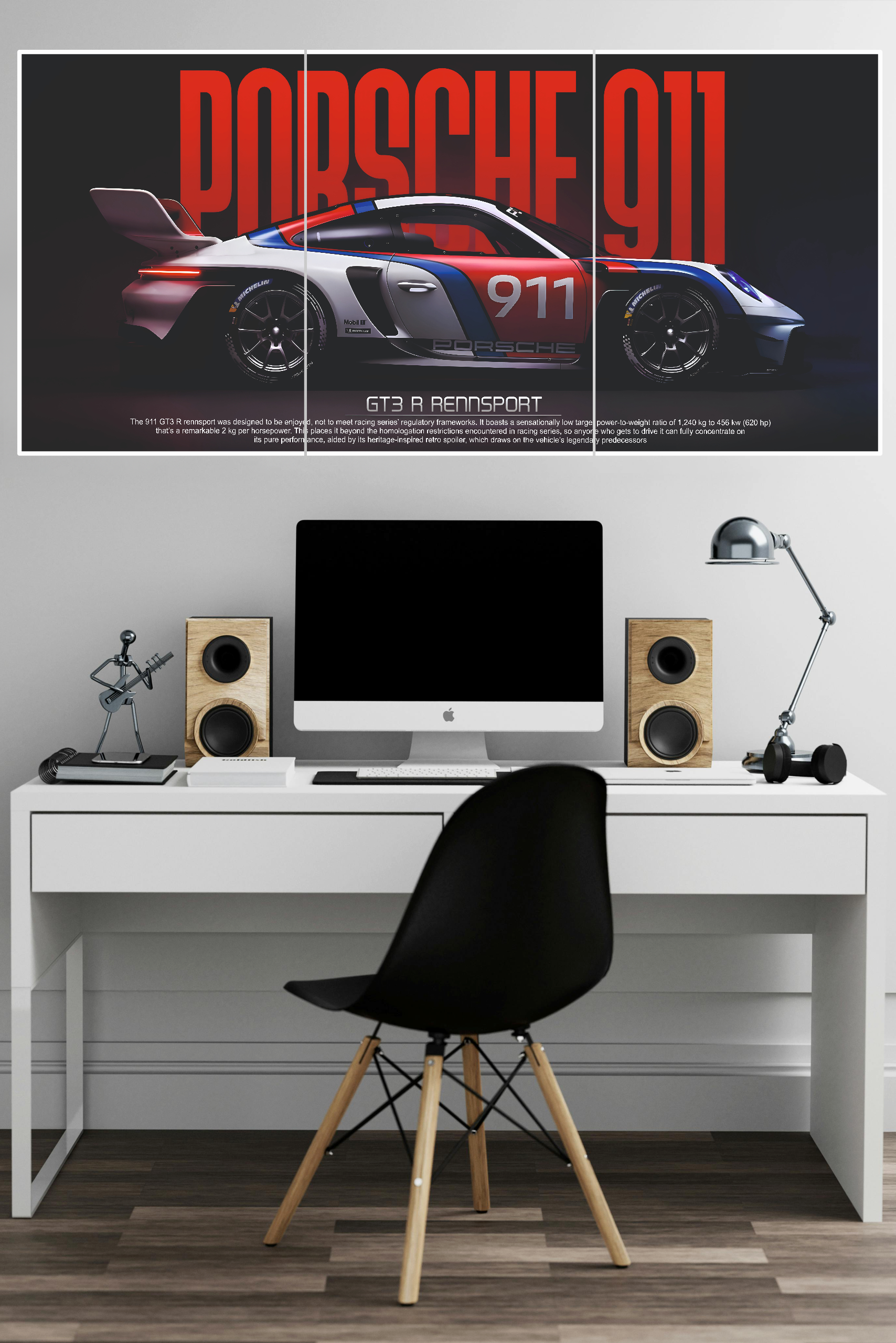 Porsche 911 GT3 R rennsport Poster 3 Split Poster