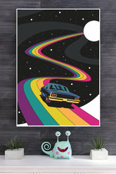 Psychedelic Car on Rainbow Road Poster | Cars Posters