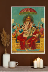 Ganapati with his consorts Riddhi and Siddhi Poster | God Posters