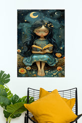 A Book And The Moon Poster | Moon Light Sky Posters