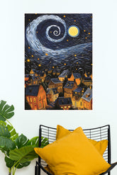 Swirls Over Sugarloaf Poster | Moon Light Sky Posters