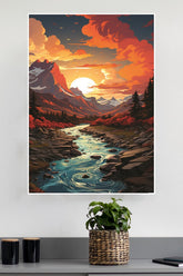 Sunset Mountains River Landscape Poster | CIty Posters