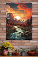 Sunset Mountains River Landscape Poster | CIty Posters