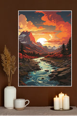 Sunset Mountains River Landscape Poster | CIty Posters