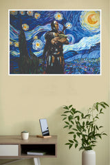 The Mandalorian & Grogu Starry Night Inspired Art Poster(Moon Light Sky Poster)