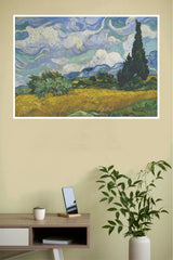 Van Gogh Inspired Golden Wheat Field Landscape Poster(Moon Light Sky Poster)