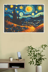 Starry Night Cityscape Abstract Wall Art Poster(Moon Light Sky Poster)