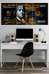 U.S. $100 bill featuring Benjamin Franklin Poster | 3 Split Poster
