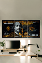 U.S. $100 bill featuring Benjamin Franklin Poster | 3 Split Poster