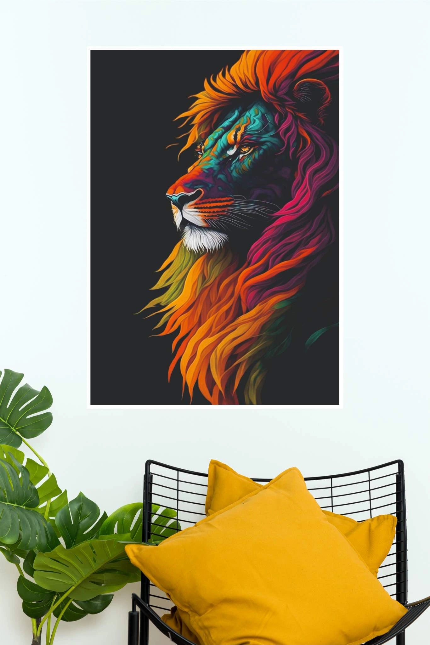 0002 Vibrant Neon Lion Wall Art Poster – Colorful Abstract Lion Canvas Print  Modern Wildlife Home Decor  Animal Posters