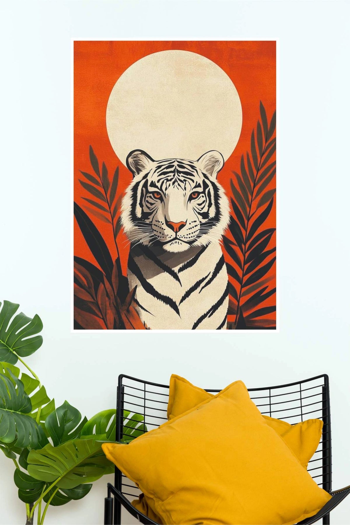 0004WhiteTigerSunsetWallArtPoster_Japanese-InspiredWildlifePrintModernBotanicalAnimalDecorAnimalPosters