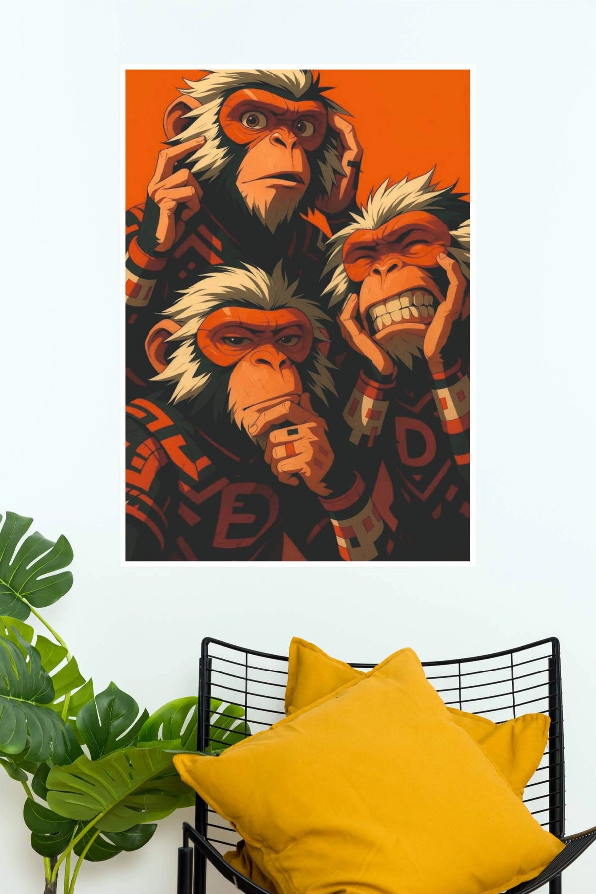 Three Wise Monkeys Pop Art Poster – See, Hear & Think Monkey Wall Art | Modern Comic Animal Decor | Animal Posters