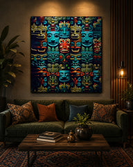 Mystic Tribal Masks – Abstract Cultural Wall Poster Canvas