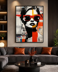 Modern Pop Art Fashion Portrait Red Sunglasses Canvas Wall Poster  Abstract Face Artwork