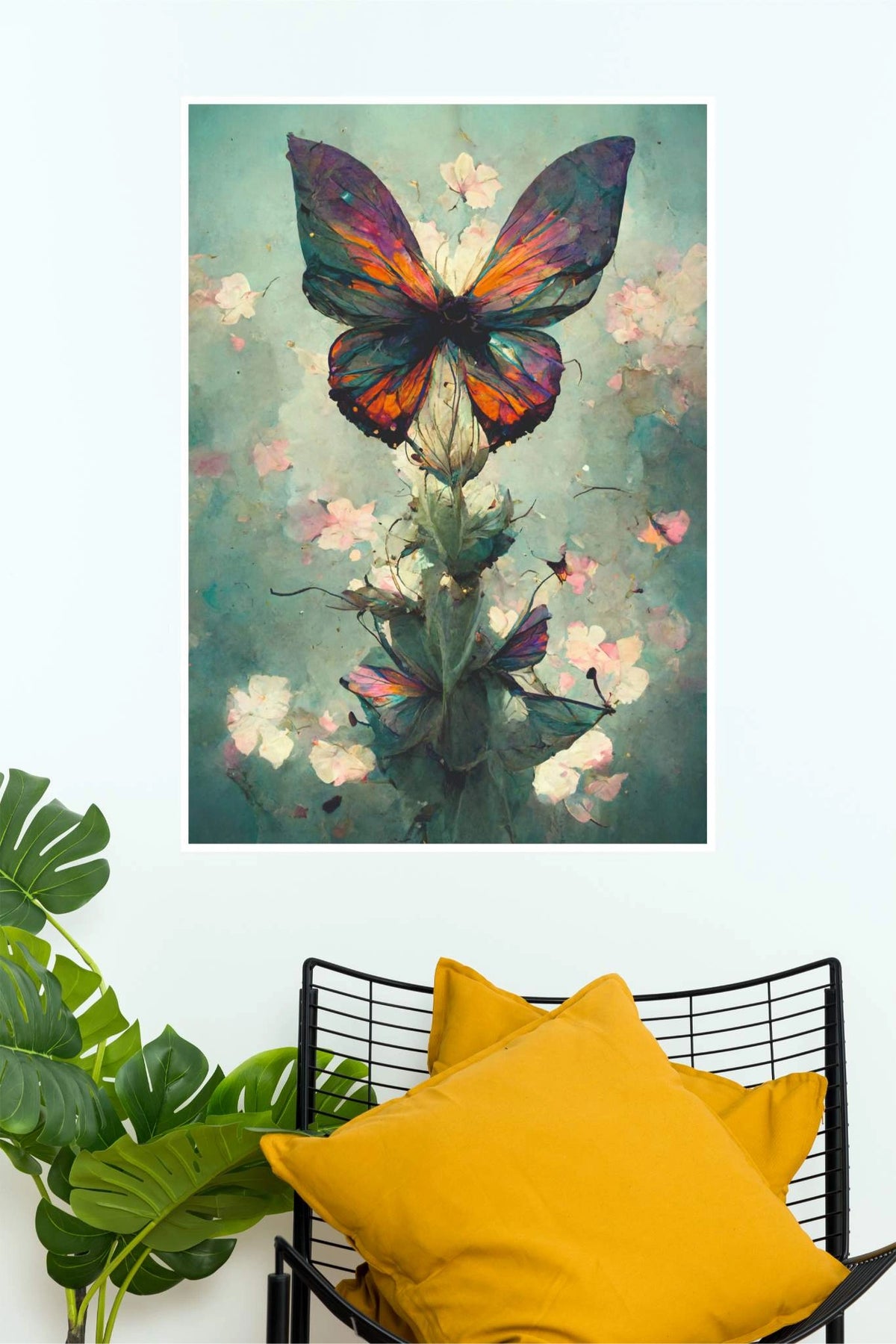 Colorful Butterfly Floral Canvas Wall Art – Nature Poster| Animal Posters