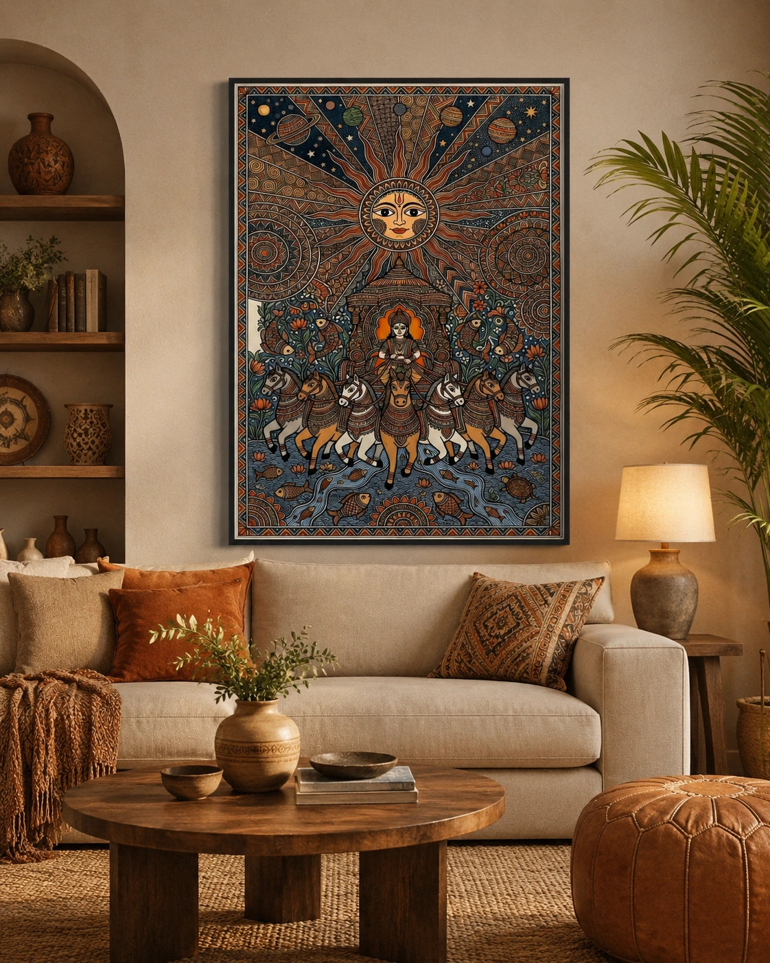 Surya Rath Canvas Wall Art – Traditional Indian Sun God & Heritage Artwork