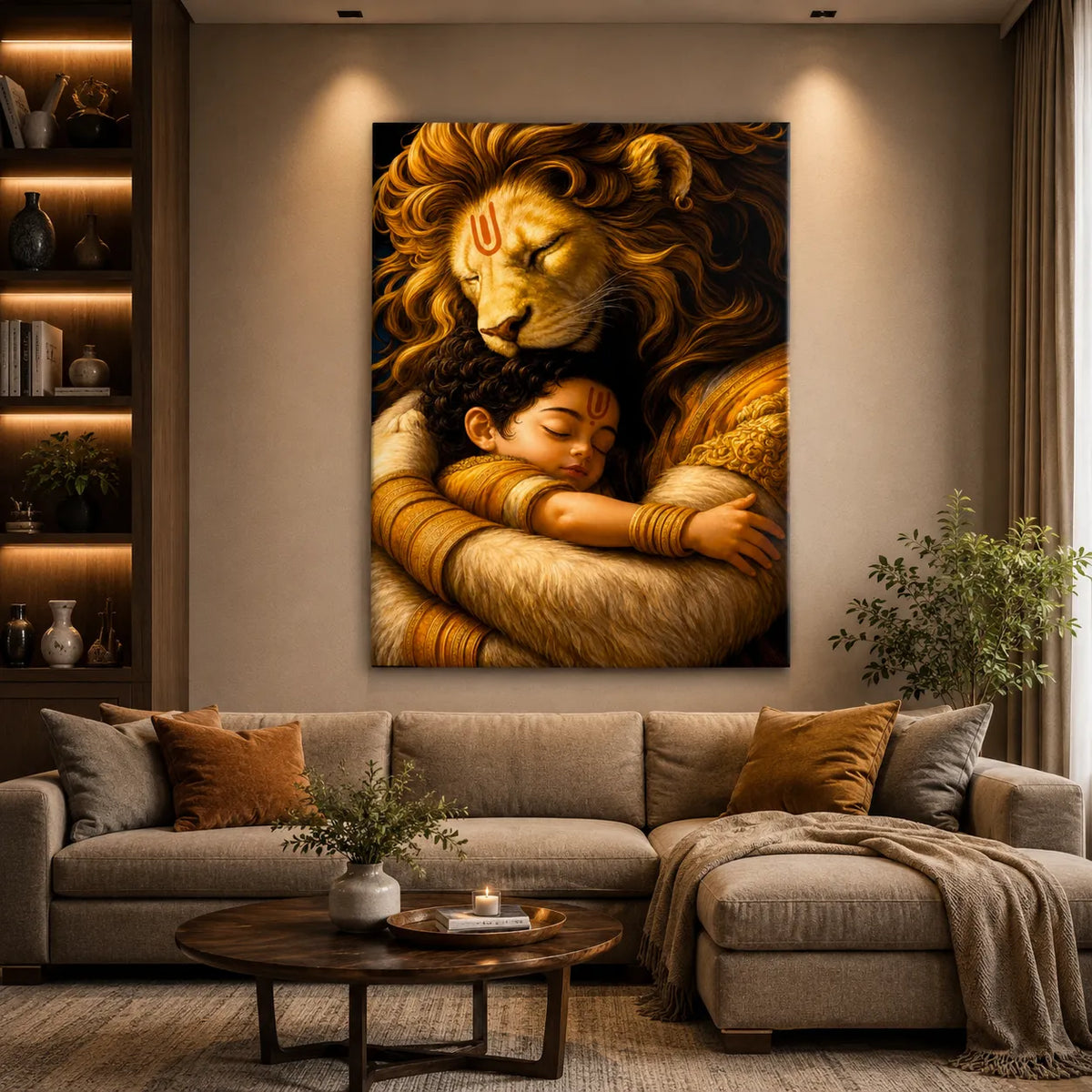 Divine Narasimha Blessing Canvas Wall Poster  Lord Narasimha Protective Art Print