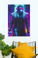 Neon Noir Ape – Cyberpunk Monkey Canvas Wall Poster| Animal Posters
