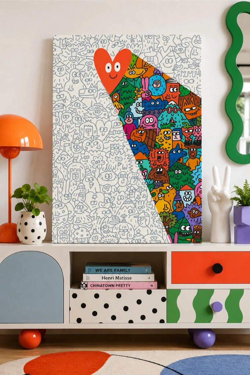 Colorful Monster Doodle Canvas Wall Art – Fun & Quirky Cartoon Poster