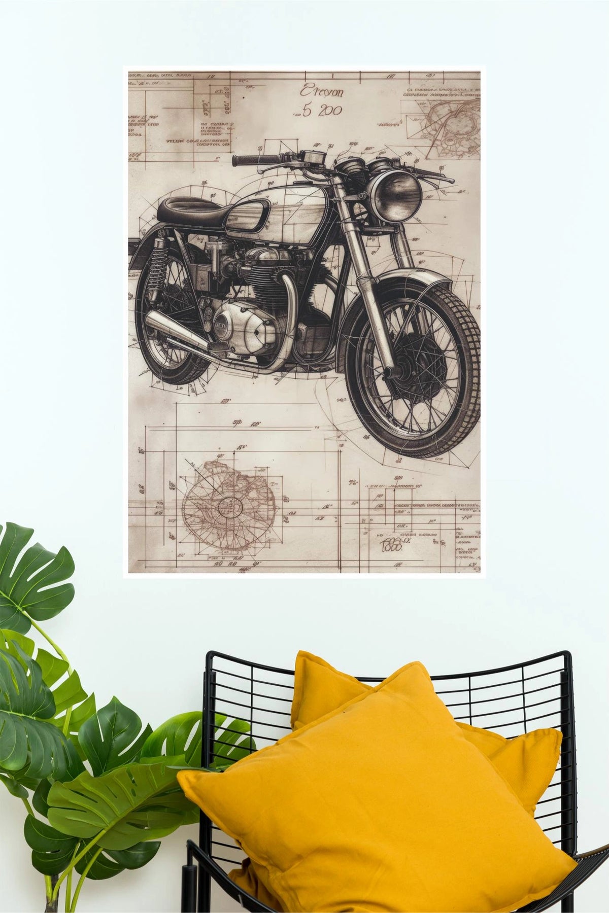 Vintage Bullet Motorcycle Blueprint Poster | Classic Cafe Racer Wall Art( Bike Poster)