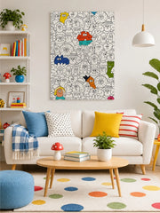 Cute Doodle Character Canvas Wall Art – Playful Cartoon Pattern Poster