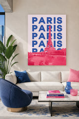 Paris Eiffel Tower Pink & Blue Canvas Wall Poster