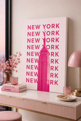 New York Empire State Building Canvas Wall Art - Modern Hot Pink Pop Art City Print