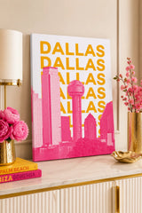 Dallas Skyline Canvas Wall Art - Modern Hot Pink & Yellow Pop Art City Print