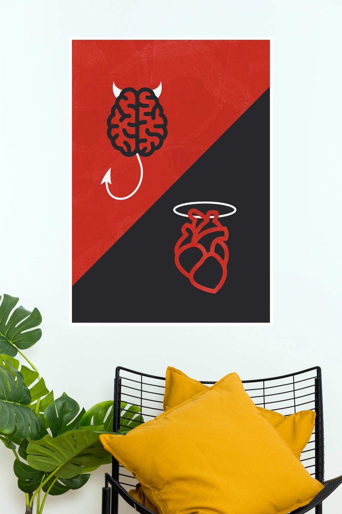 Devil Mind vs Angel Heart Minimalist Poster | Psychology Wall Art | Modern Motivational Print (Darkness poster)