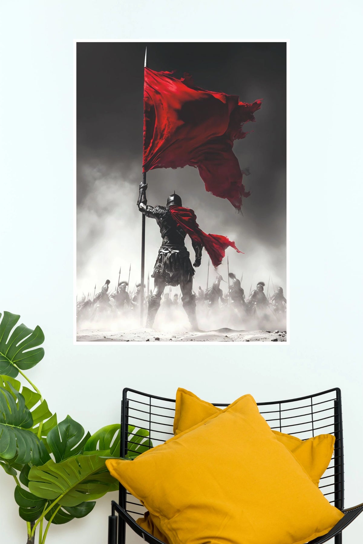 Dhurandhar – Red Banner Warrior Fantasy Wall Art Poster | Epic Medieval Knight Canvas Print (Darkness poster)