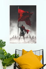 Dhurandhar – Red Banner Warrior Fantasy Wall Art Poster | Epic Medieval Knight Canvas Print (Darkness poster)