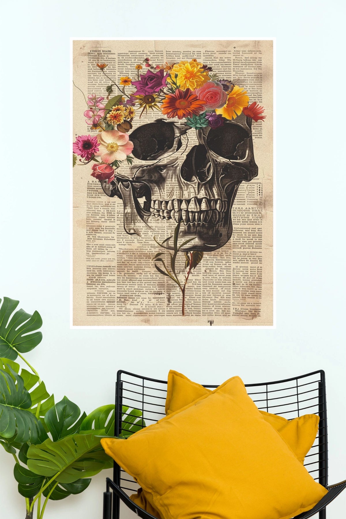Floral Skull Vintage Collage Wall Art Poster | Gothic Botanical Anatomy Print  (Darkness poster)