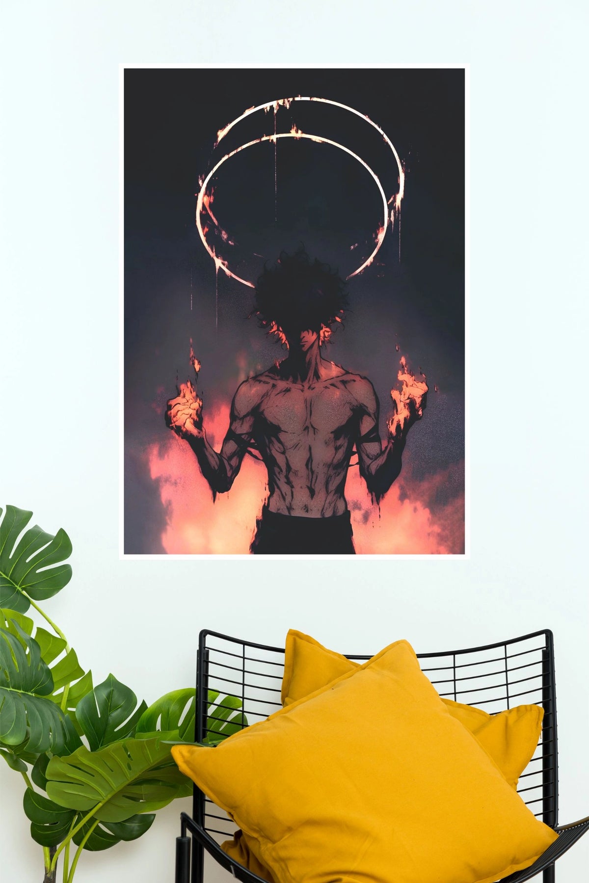 Halo of Wrath Anime Wall Poster | Dark Fantasy Fire Artwork | Premium Paper Poster   (Darkness poster)