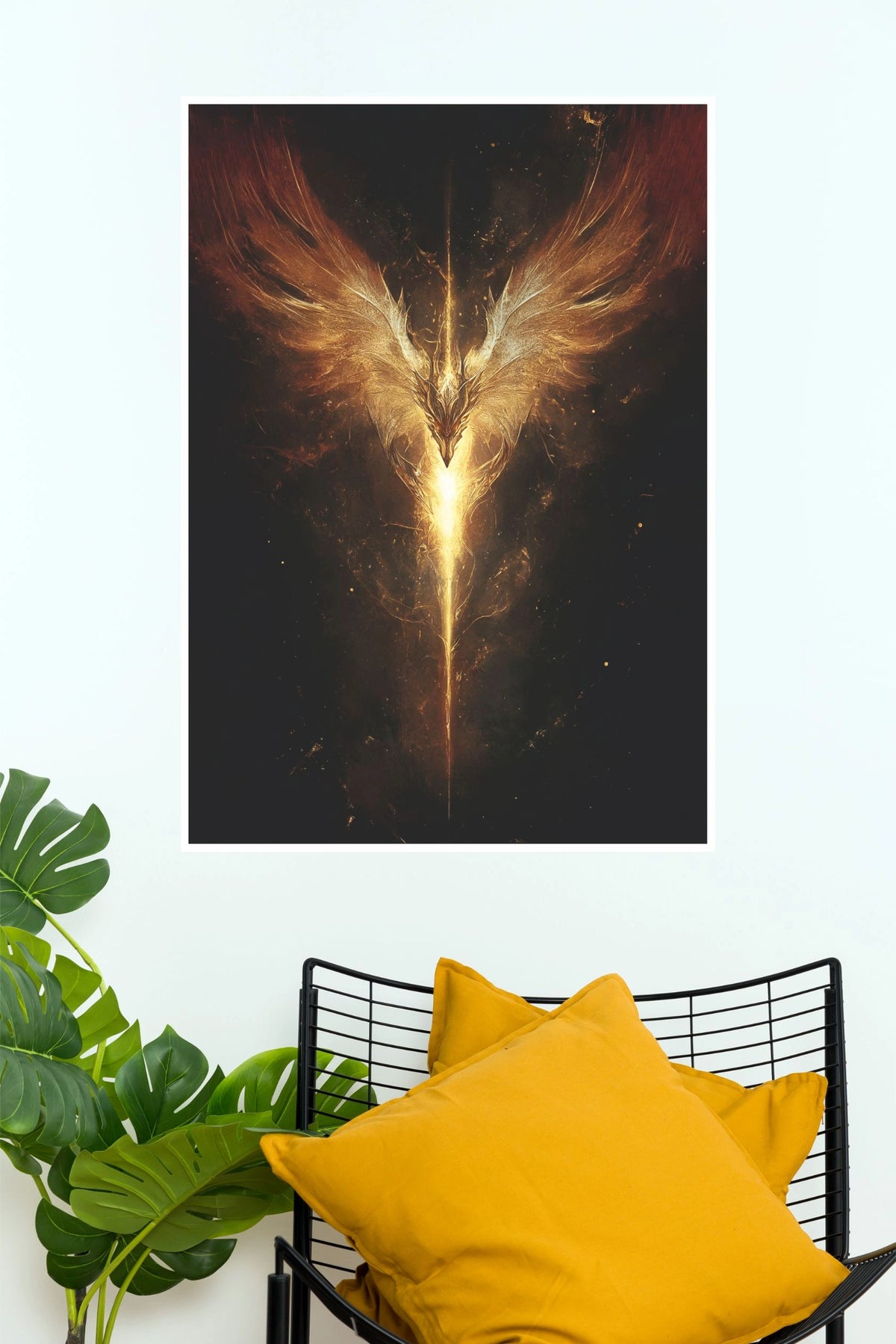 Seraphel Ignis Golden Phoenix Poster | Celestial Fantasy Wall Art (Darkness poster)