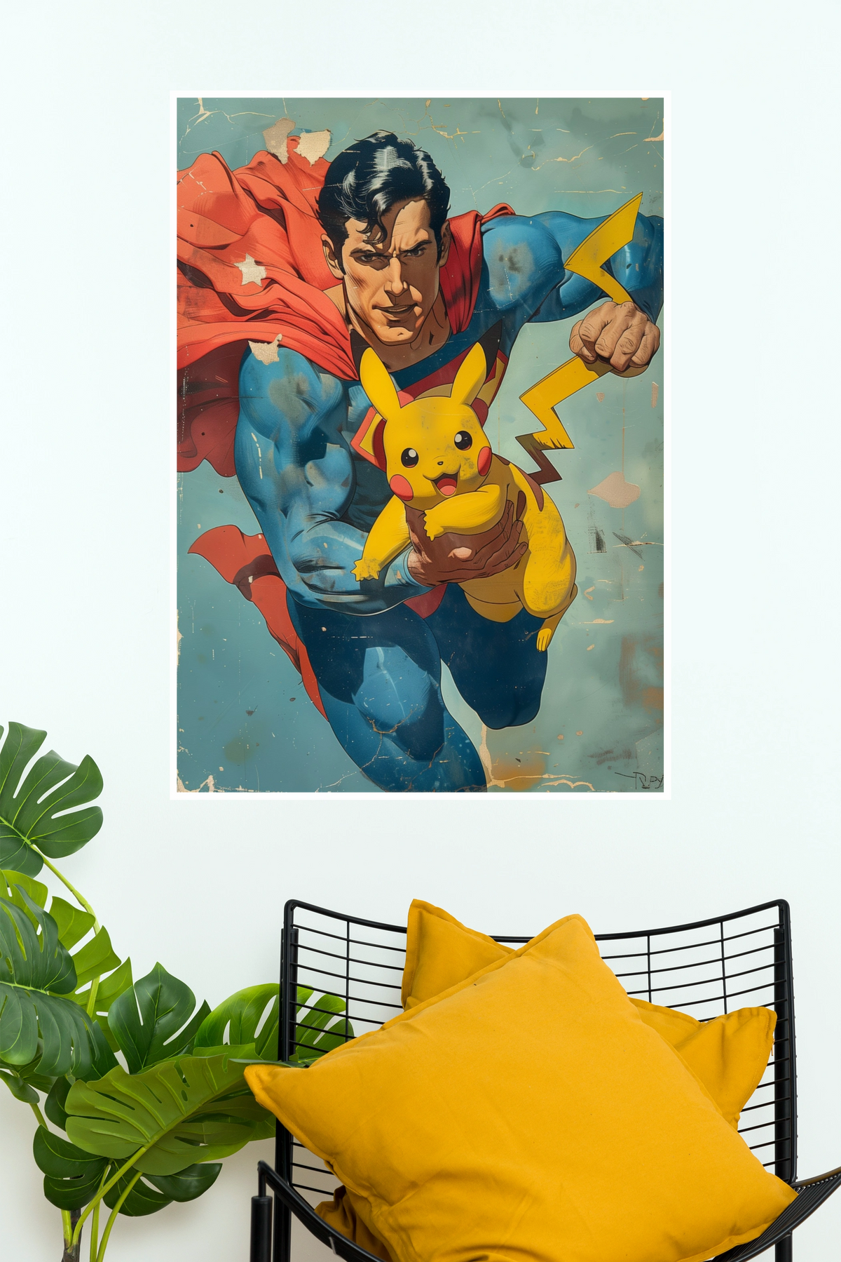 Superhero & Electric Monster Adventure Wall Poster | Vintage Comic Art Print (DC  poster)