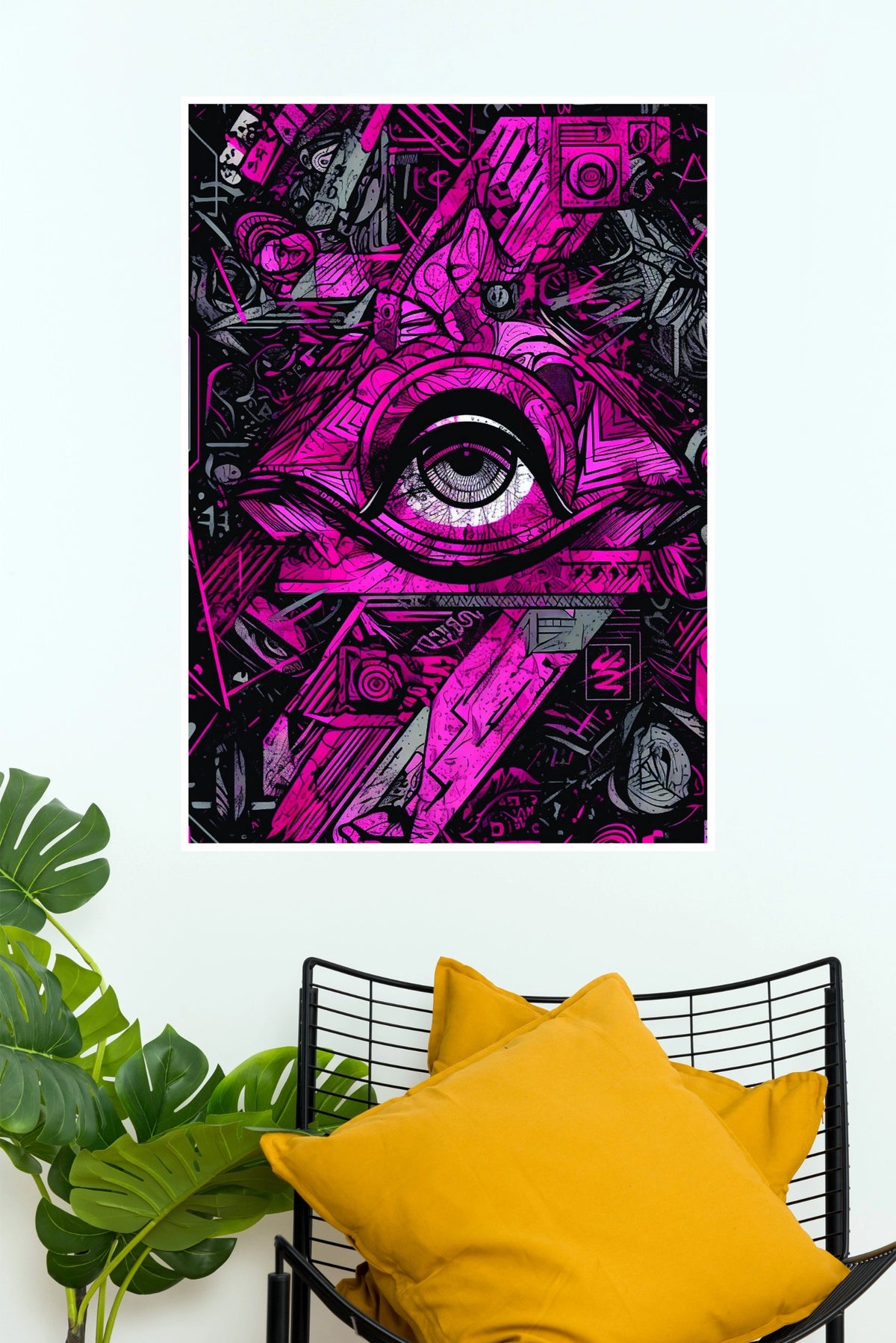 Neon Pink All-Seeing Eye Wall Poster | Abstract Geometric Eye Art Print  ( Eye poster)