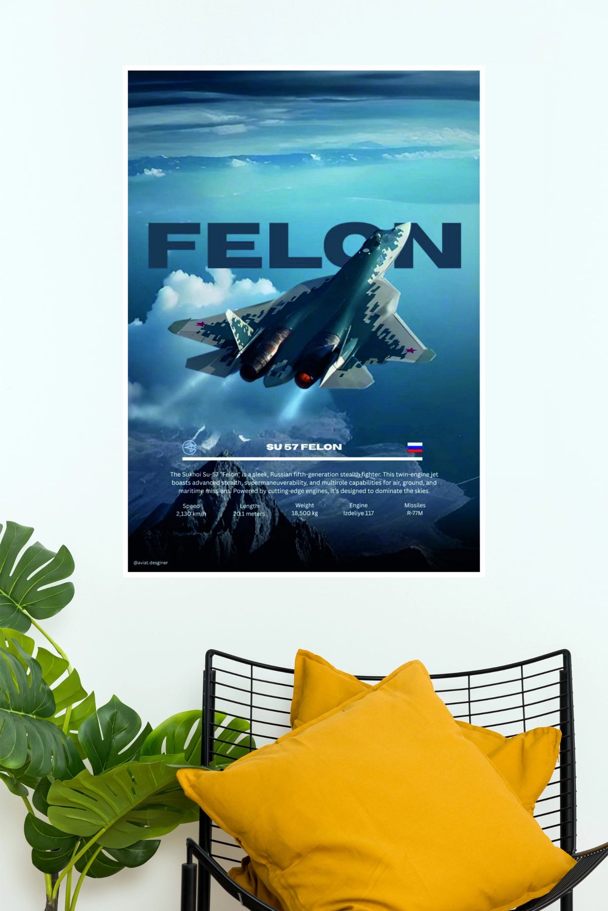Su-57 Felon Future Stealth Fighter Jet Wall Poster  (Fighter Plane poster)