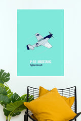 P-51 Mustang Minimalist Fighter Aircraft Wall Poster (Fighter Plane poster)