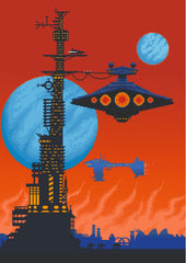 Neon Orbit Futuristic City Pixel Art Wall Poster (Astronauts sky walker poster)