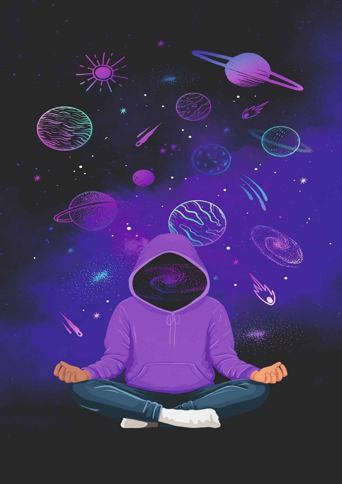 Celestial Caretaker Cosmic Meditation Wall Poster  (Astronauts sky walker poster)